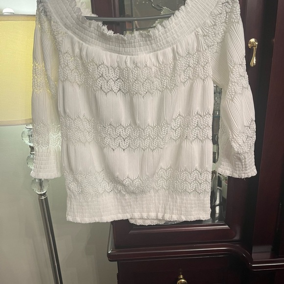 Dynamite Tops - Off the Shoulder White Lace Blouse